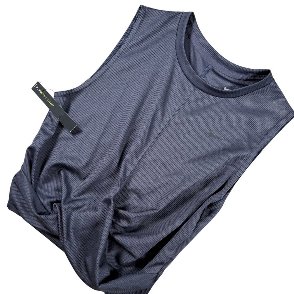 NWT Nike‎ Dri-FIT Tight Fit Ribbed Twist Front Tank Top Small Charcoal Gray Yoga
